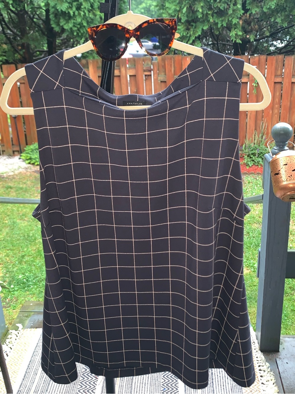 Ann Taylor Navy Sleeveless Grid Tank Top with Sunglasses!